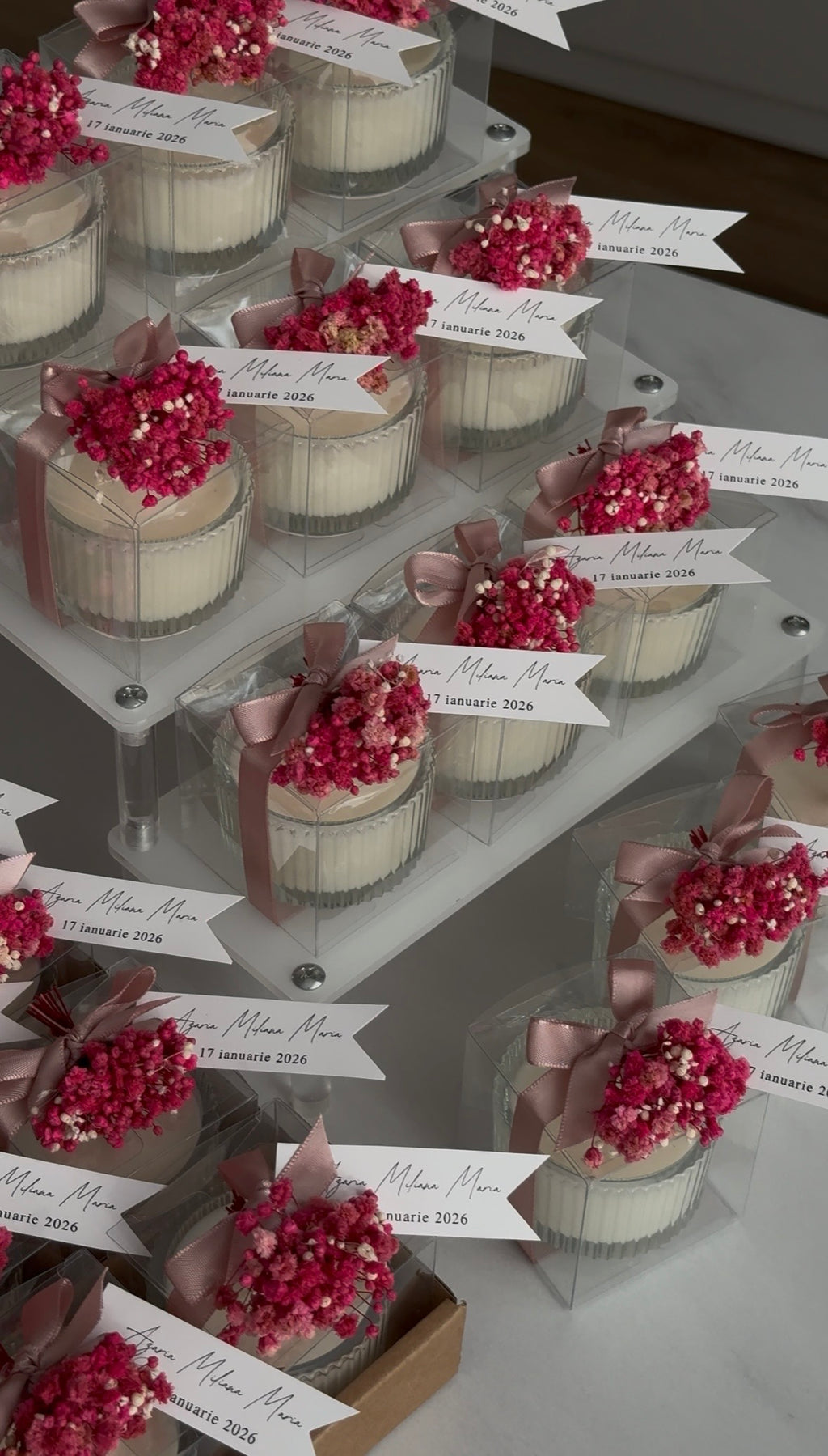 Recipient de sticlă și buchețel | Lumânări parfumate | Mărturii