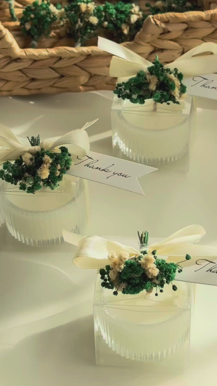 Recipient de sticlă și buchețel | Lumânări parfumate | Mărturii